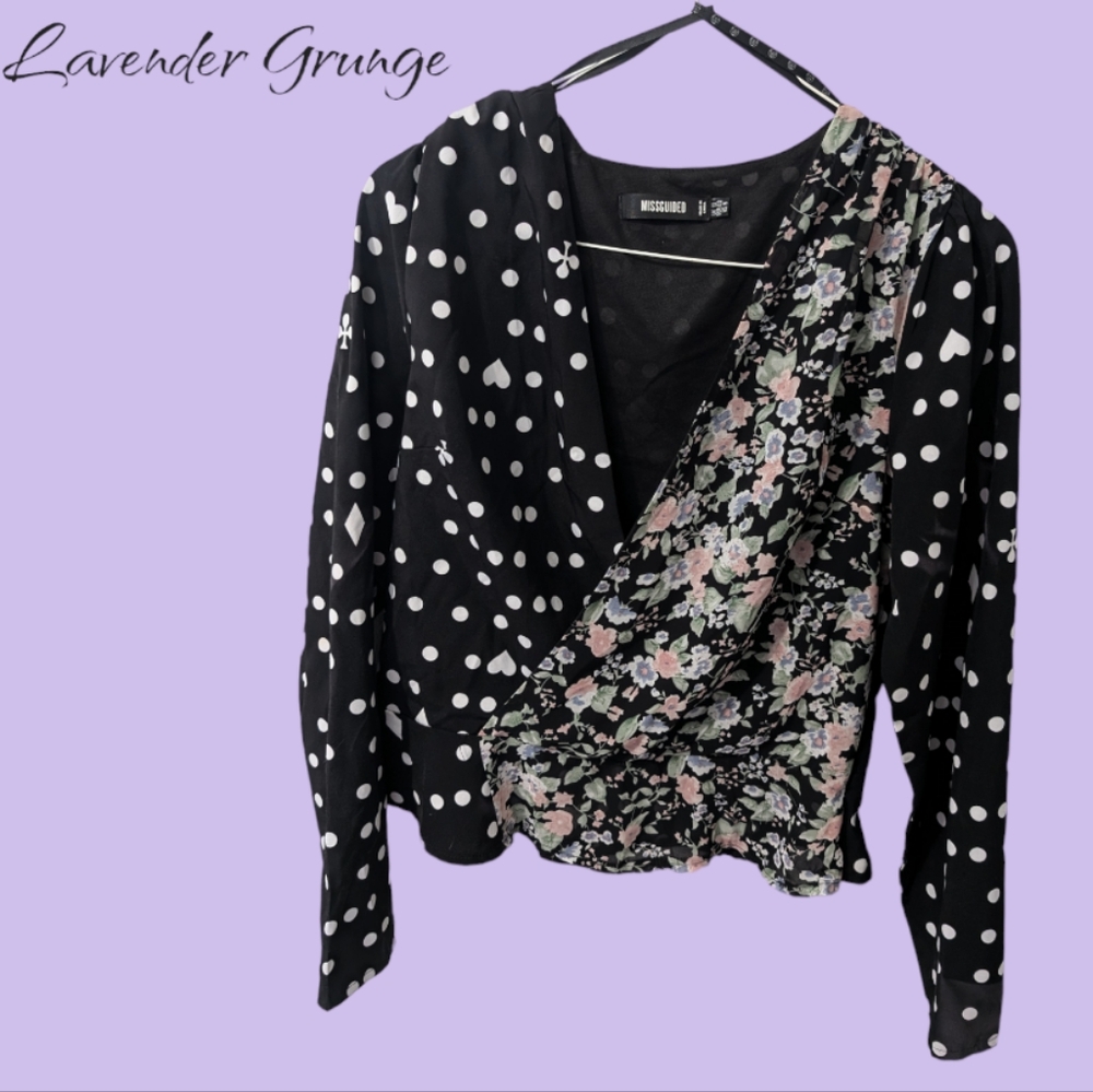 Missguided Split Print Peplum Top - US 8